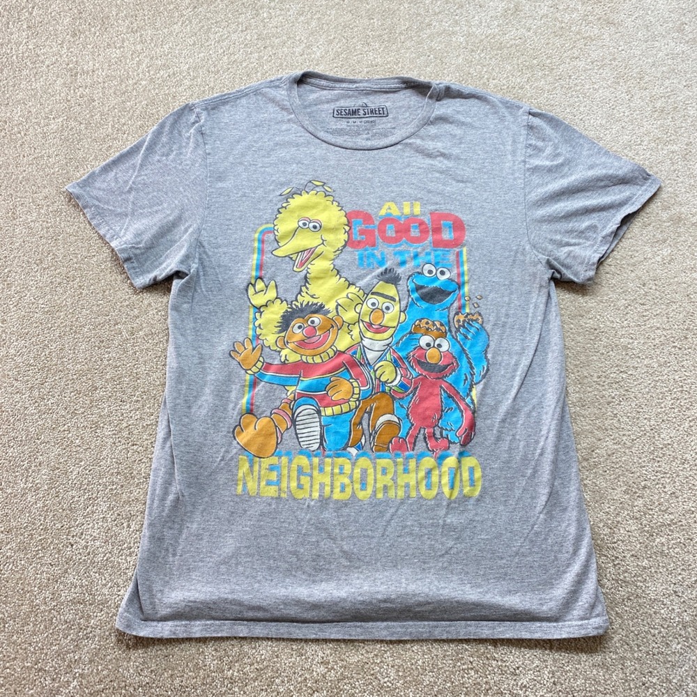 Sesame Street Shirt Mens Medium Gray All Good In The Neighborhood Graphic Tee